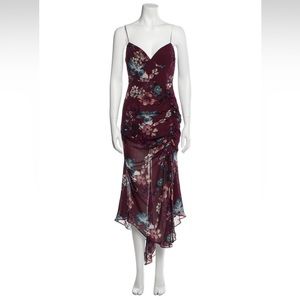 Nicholas | Burgundy Silk Floral Dress, Size M (6)